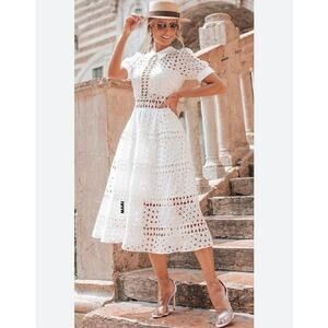 Johnathan SIMKHAI Eyelet Fit And Flare White Dress Size 4